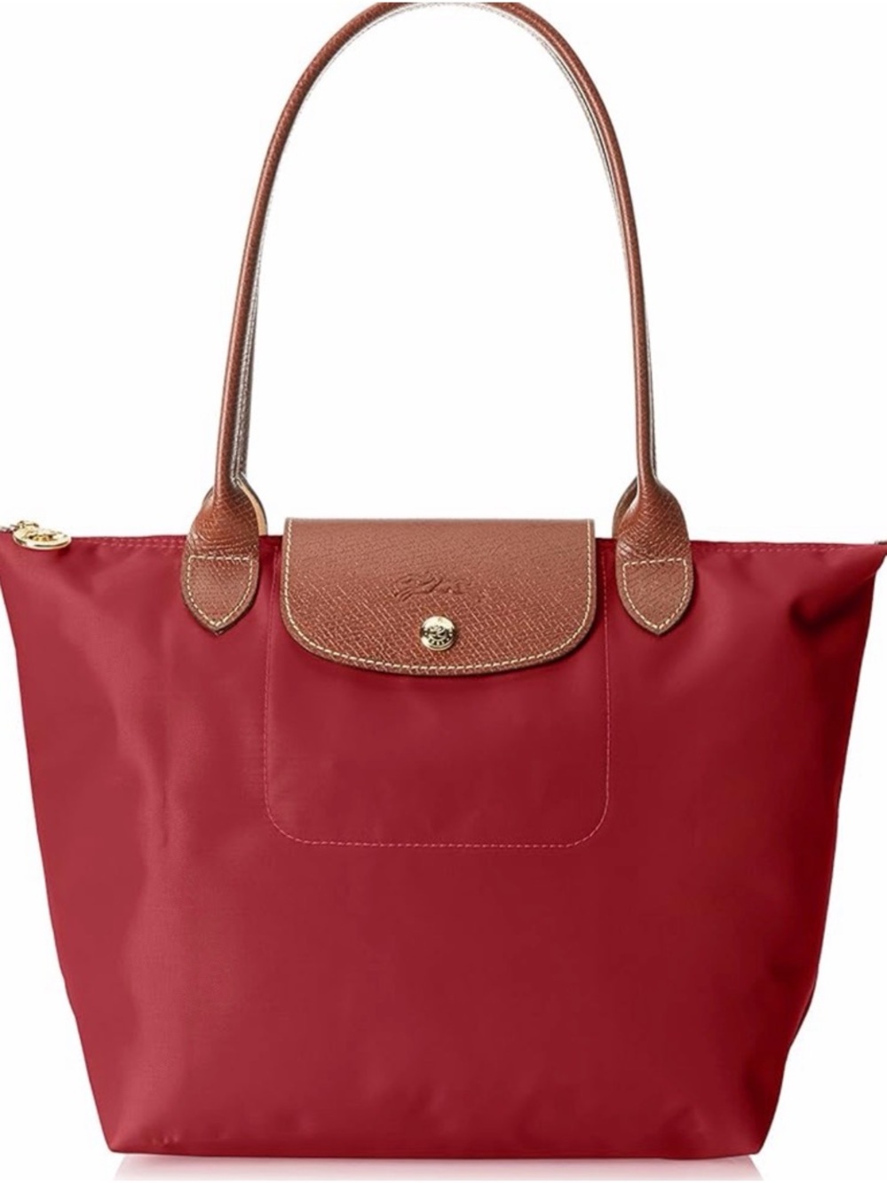 Longchamp Red Nylon Tote with Brown Leather Trim